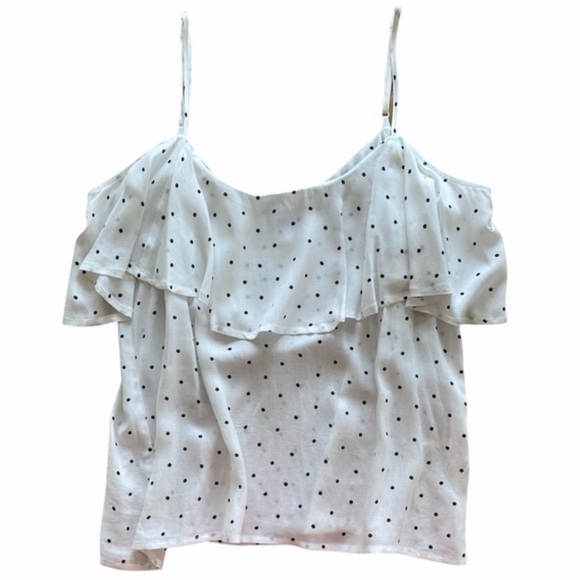 BB DAKOTA ❥ Alexus Ruffle Top Polka Dot White XS - Picture 5 of 6